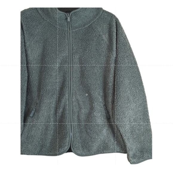 Sherpa Jacket All in Motion Olive Green S Full Zip Pocket Relaxed Fit Fuzzy Cozy - Picture 2 of 8